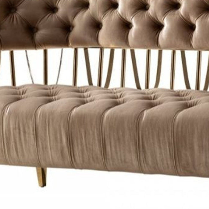 Velvet Exposed Back Love Seat - Dark Beige / Gold