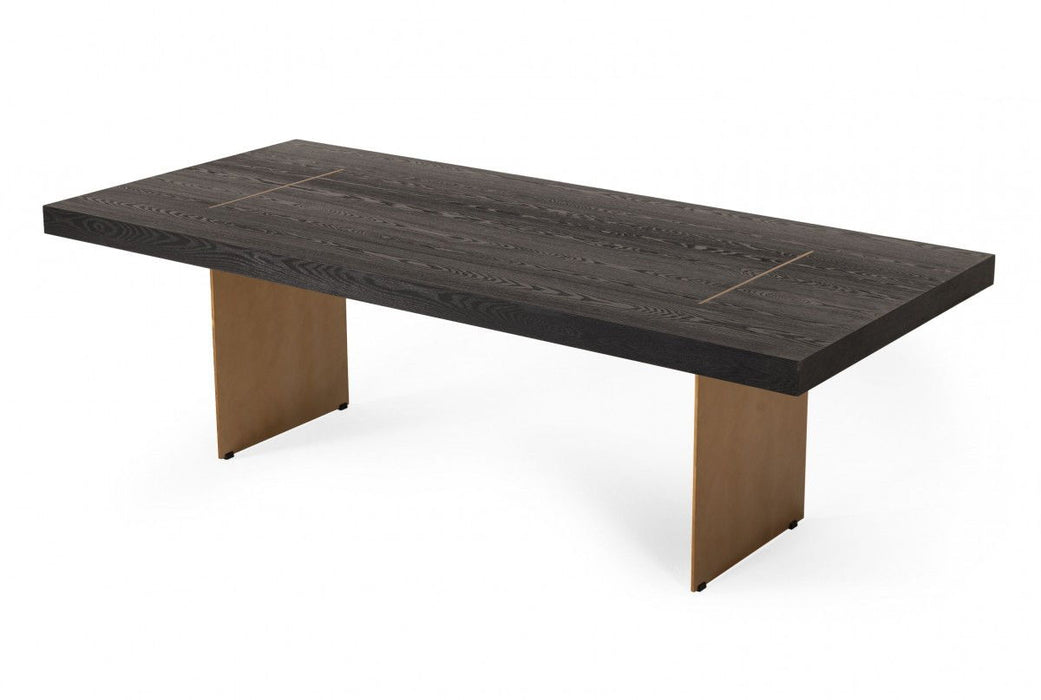 Rectangular And Metal Dining Table - Dark Brown / Brass