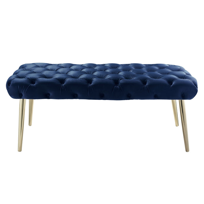 Upholstered Velvet Bench - Gold / Navy Blue