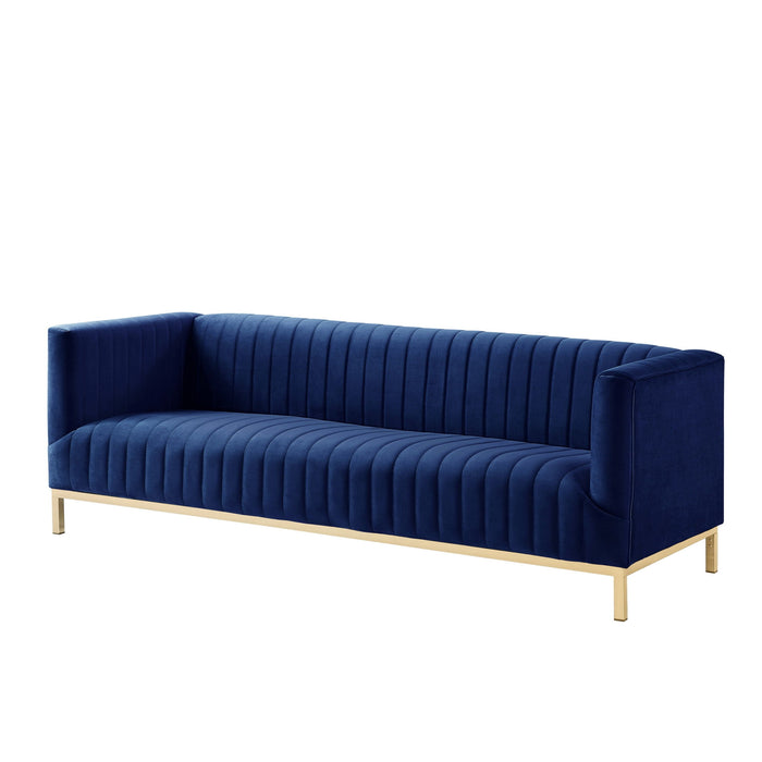 Velvet Sofa With Gold Legs - Navy Blue