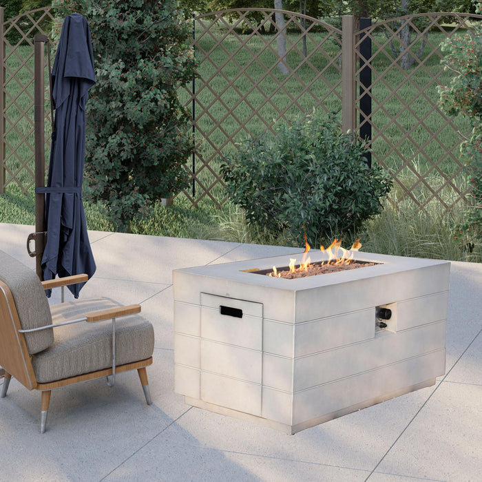 Aluminum Natural Gas Rectangular Fire Pit Table With Cover - Gray