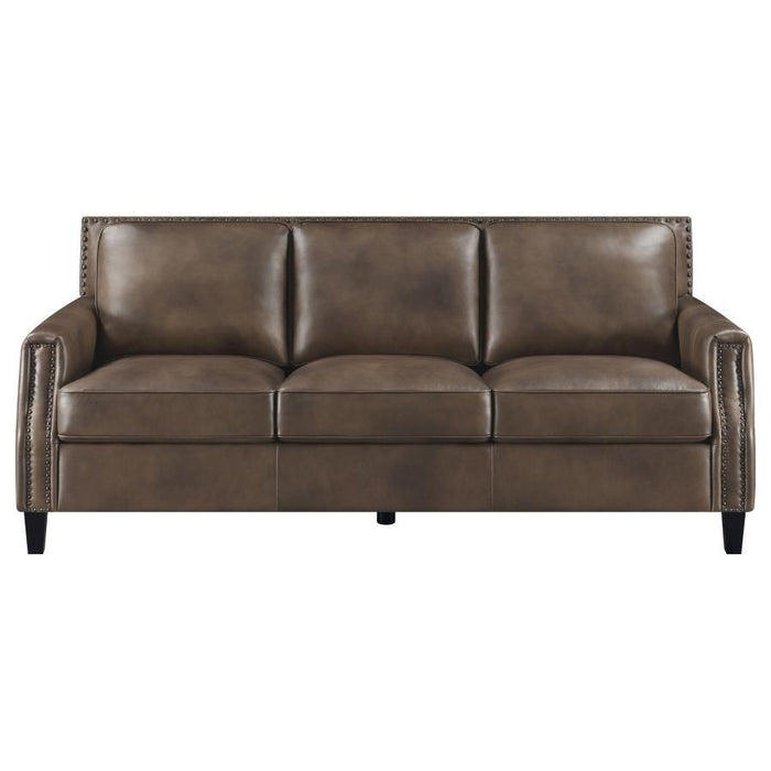 Leaton - Upholstered Recessed Arms Sofa - Brown Sugar - Simple Home Plus