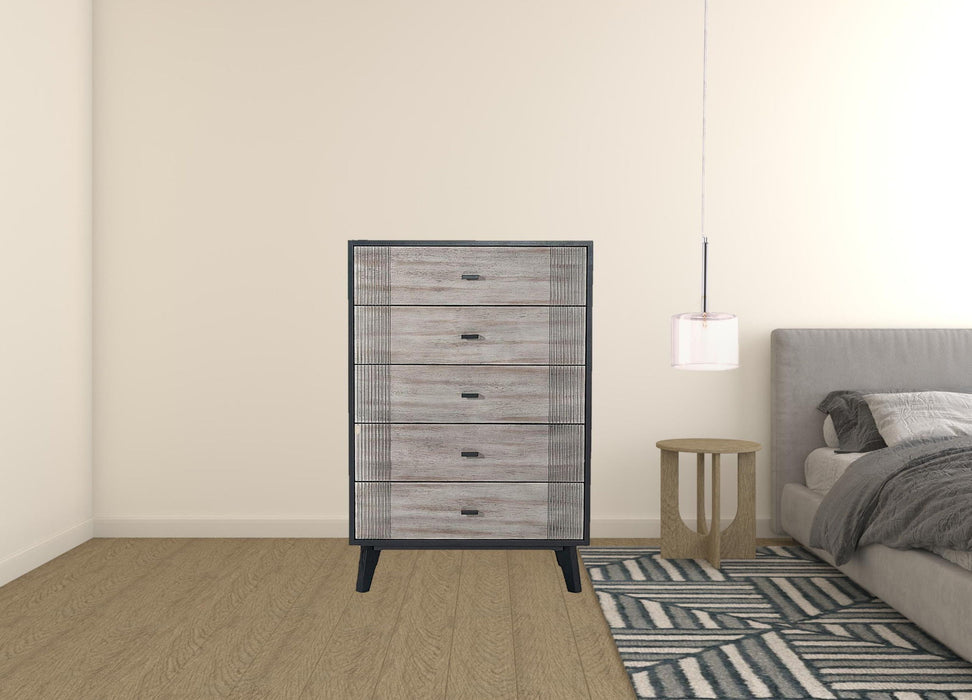 Wood Five Drawer Chest - Gray / Black