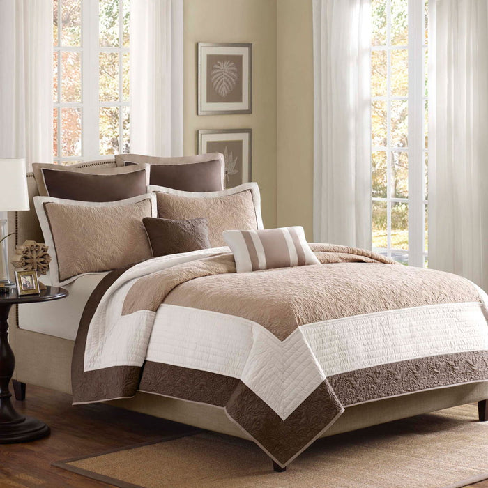 Attingham - King 7 Piece Reversible Coverlet Set - Beige