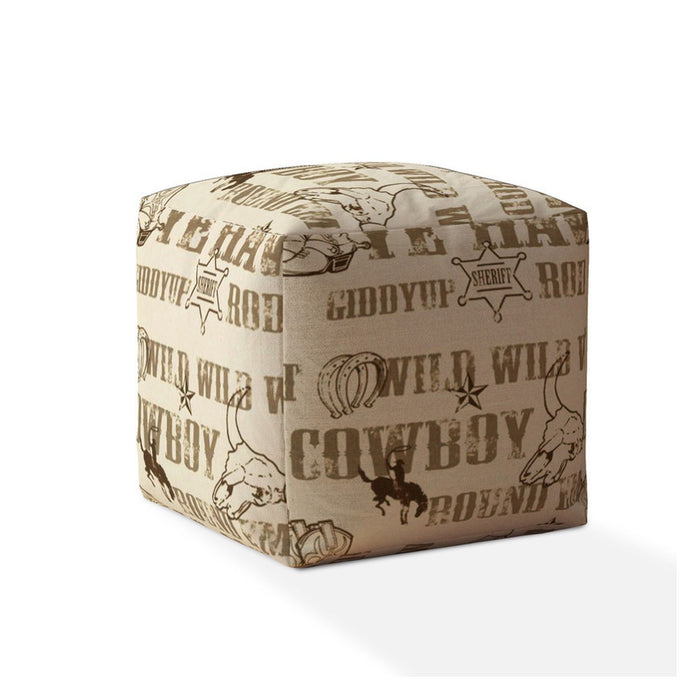 Cotton Cowboy Pouf Cover - Brown