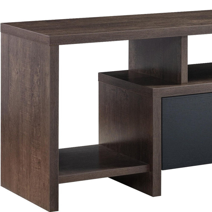 Wood Cabinet Enclosed Storage TV Stand - Walnut Oak / Black