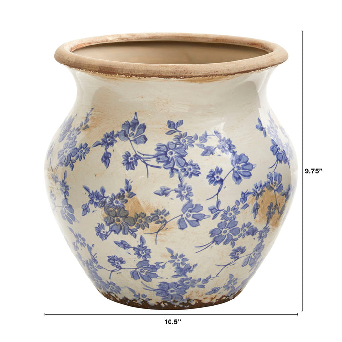 10.5" Tuscan Ceramic Blue Scroll Urn Vase