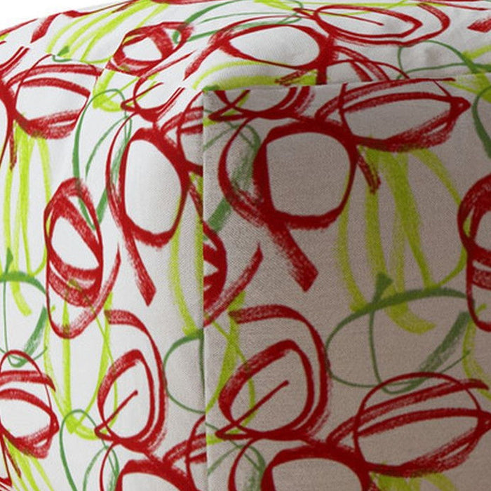 Cotton Abstract Pouf Cover - Green / White