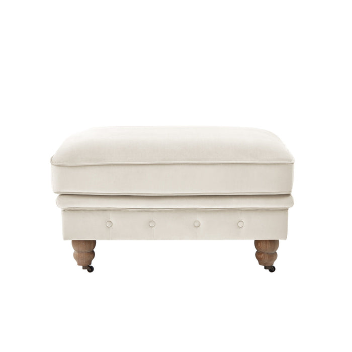 Velvet And Natural Rolling Tufted Cocktail Ottoman - Beige