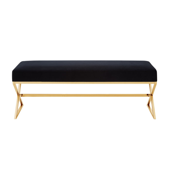 Upholstered Velvet Bench - Black / Gold