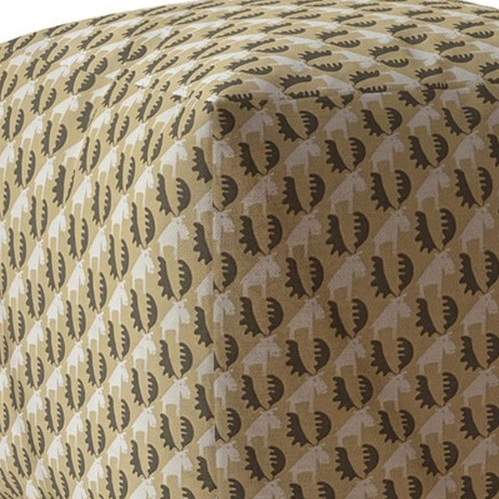 Cotton Animal Print Pouf Ottoman - Beige