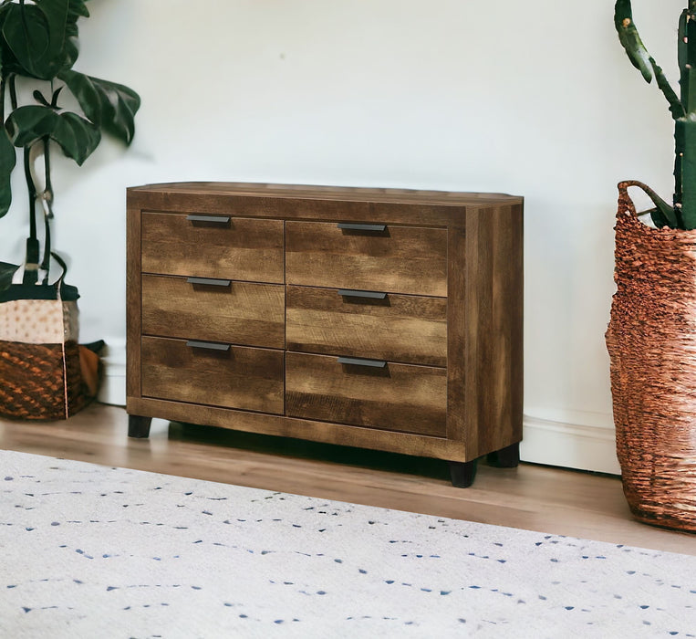 Solid Wooden Six Drawer Double Dresser - Dark Brown