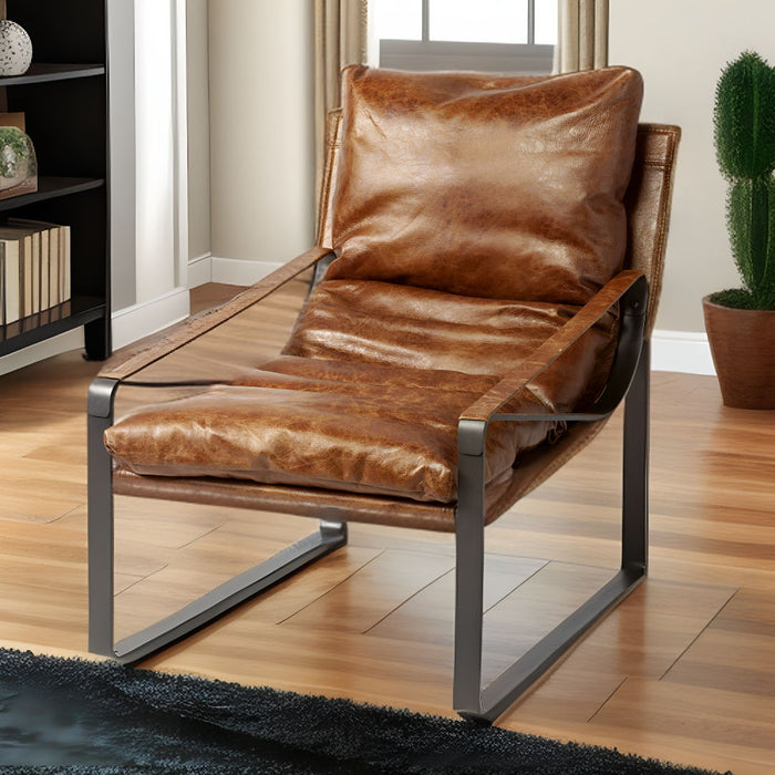 Leather Distressed Lounge Chair - Brown / Black