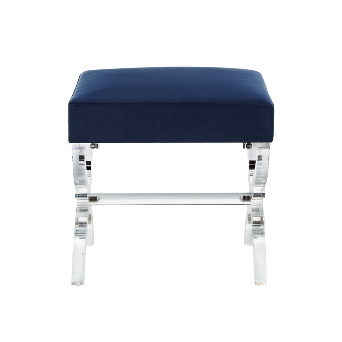 Velvet Ottoman - Navy Blue / Clear