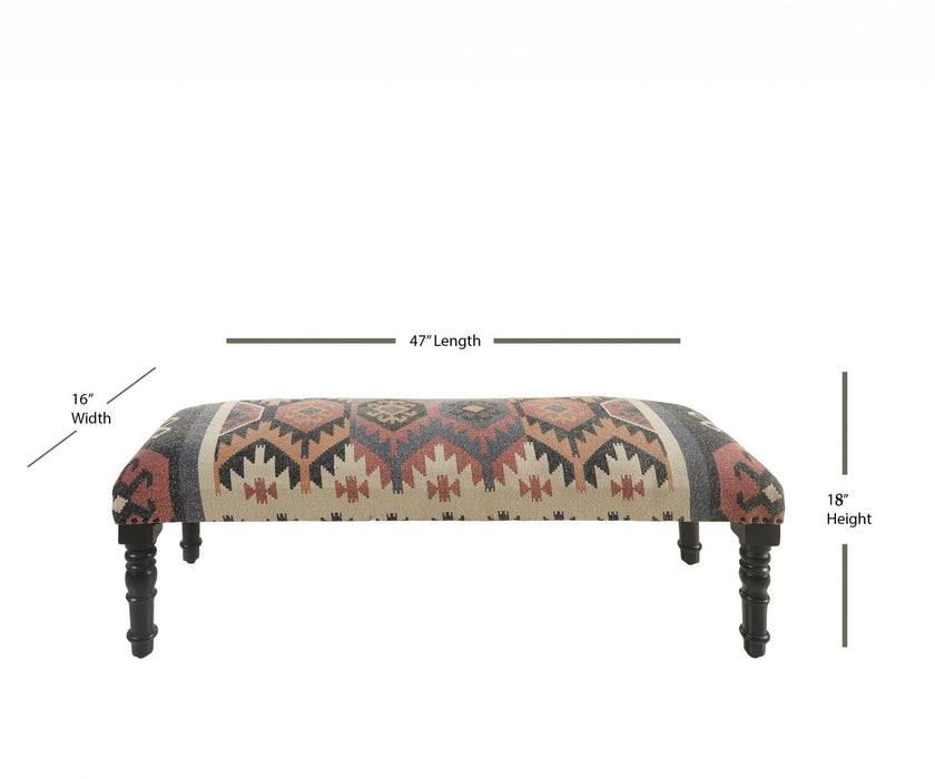 Leg Southwest Upholstered Bench - Brown Red / Natural Black