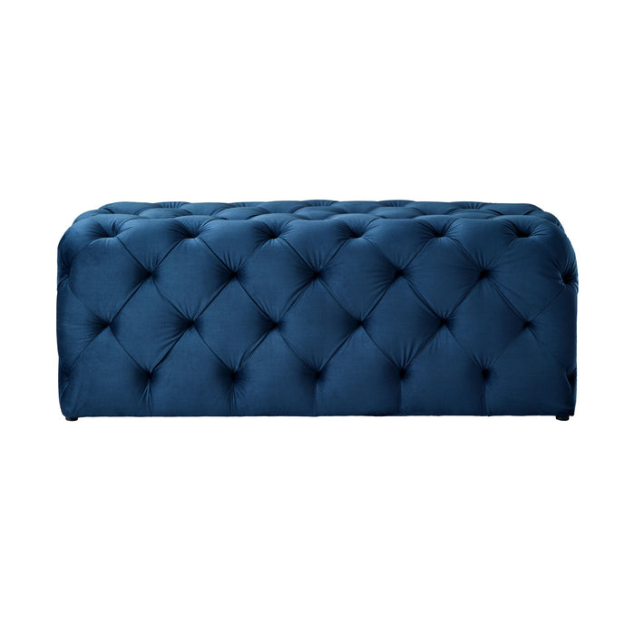 Velvet Upholstered Bench - Navy Blue / Black