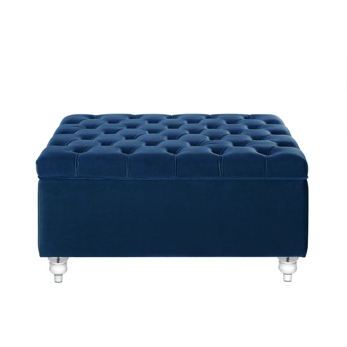 Velvet Tufted Storage - Blue / Clear