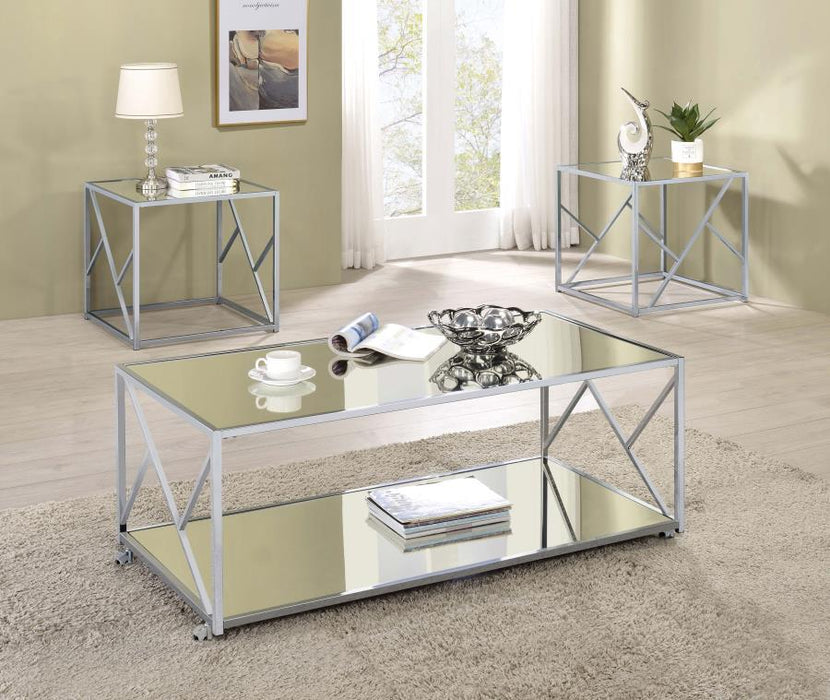 Provins - 3 Piece Occasional Table Set - Clear Mirror And Chrome - Simple Home Plus