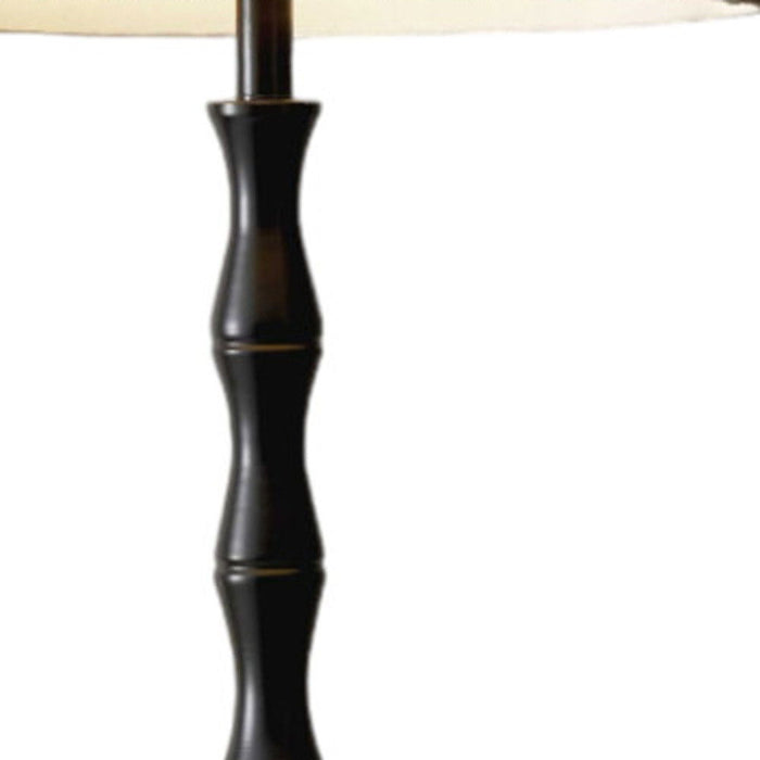 Textured Pole Floor Lamp With Beige Burlap Shade - Black