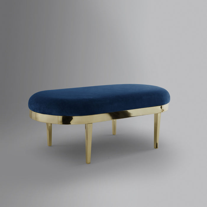 Velvet Bench Upholstered - Navy Blue / Gold