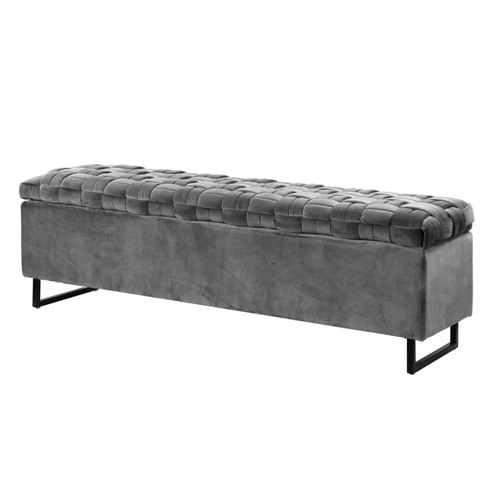 Upholstered Velvet Bench With Flip Top - Gray