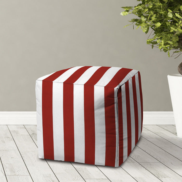 Polyester Cube Striped Indoor Outdoor Pouf Ottoman - Red