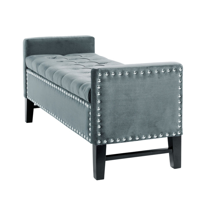 Upholstered Velvet Bench With Shoe Storage - Slate Blue