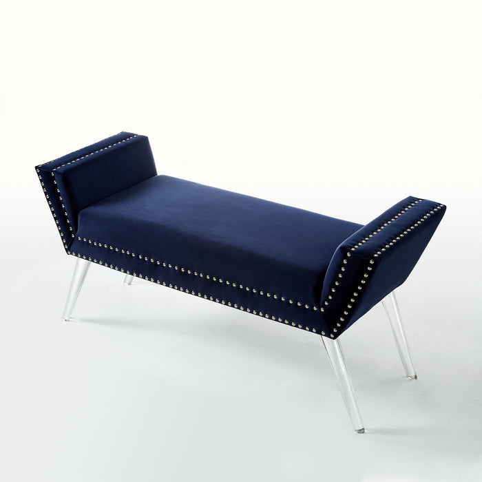 Upholstered Velvet Bench - Navy Blue / Clear