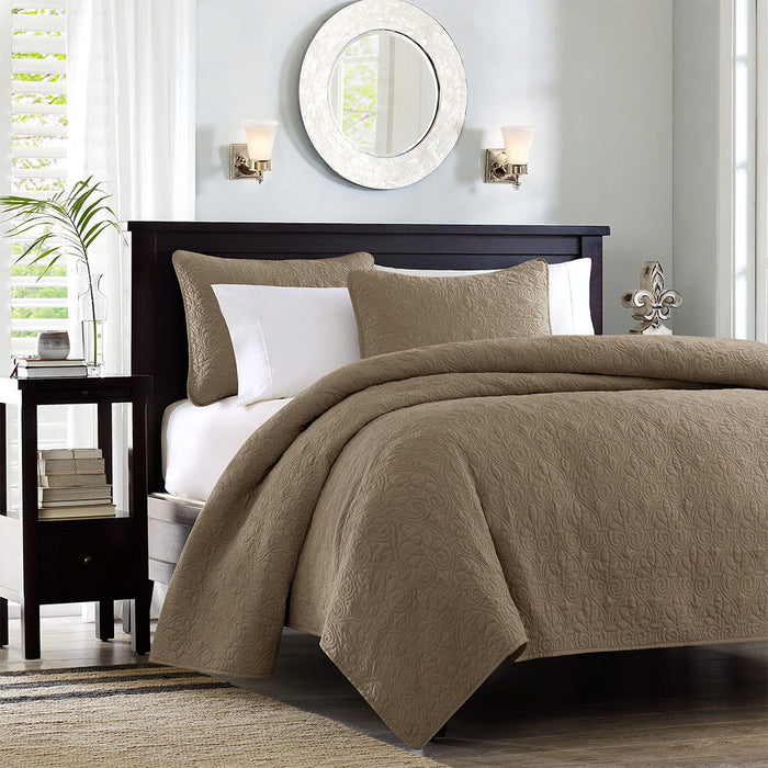 Quebec - King Reversible Coverlet Set - Mocha