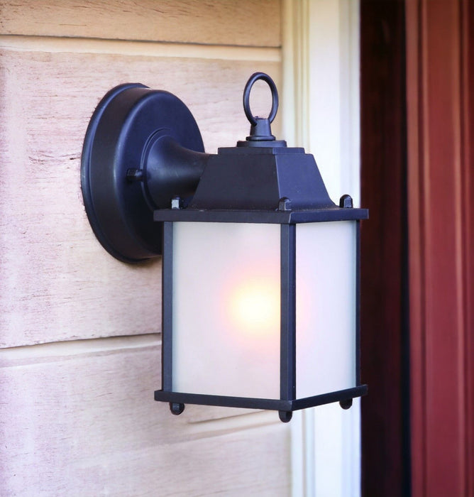 Hanging Frosted Glass Lantern Wall Light - Matte Black