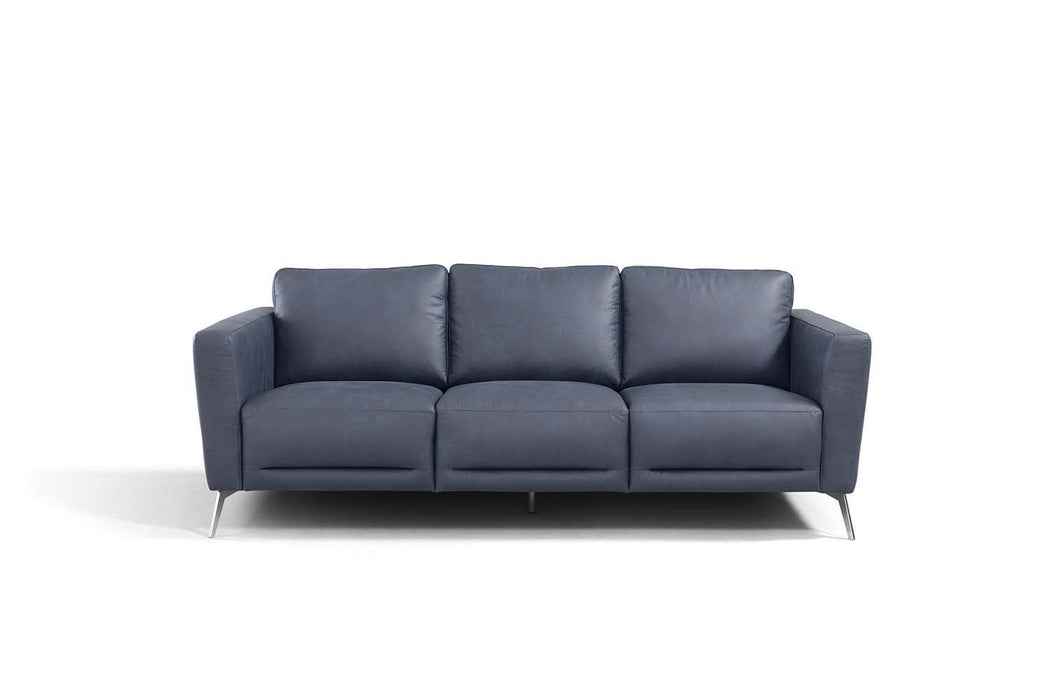 Leather Sofa With Black Legs - Blue