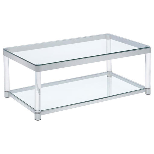 Anne - Coffee Table With Lower Shelf - Chrome And Clear - Simple Home Plus