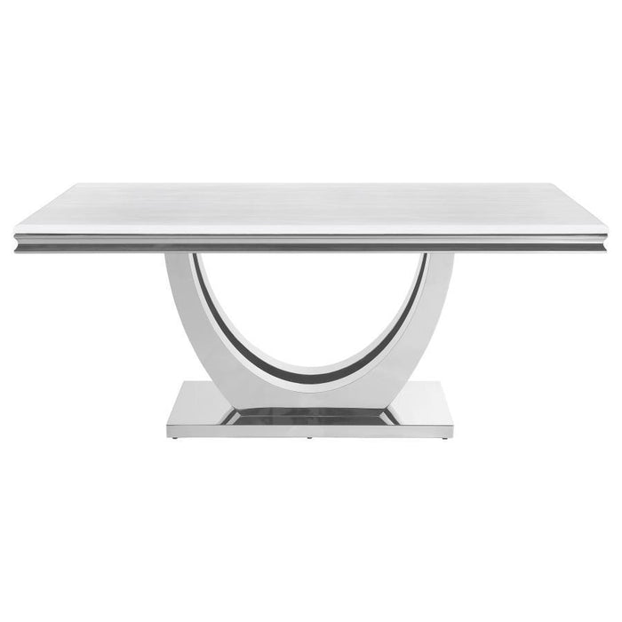 Kerwin - Rectangle Faux Marble Top Dining Table - White And Chrome - Simple Home Plus