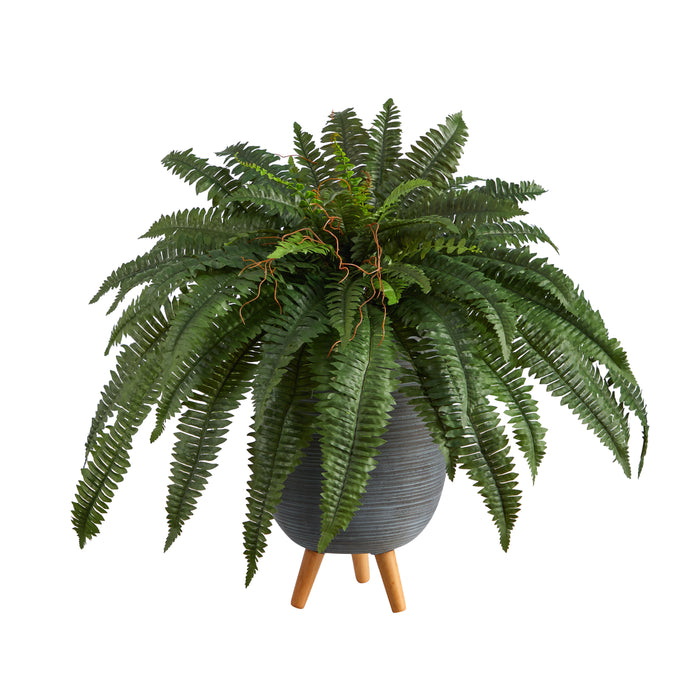 2.5' Boston Fern Artificial Plant in Gray Planter with Stand