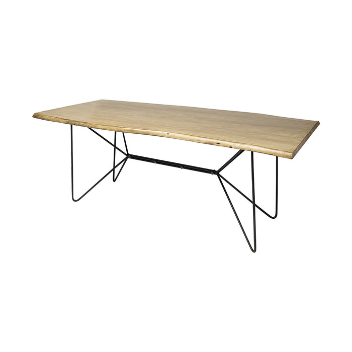 Solid Wood And Metal Dining Table - Brown / Black