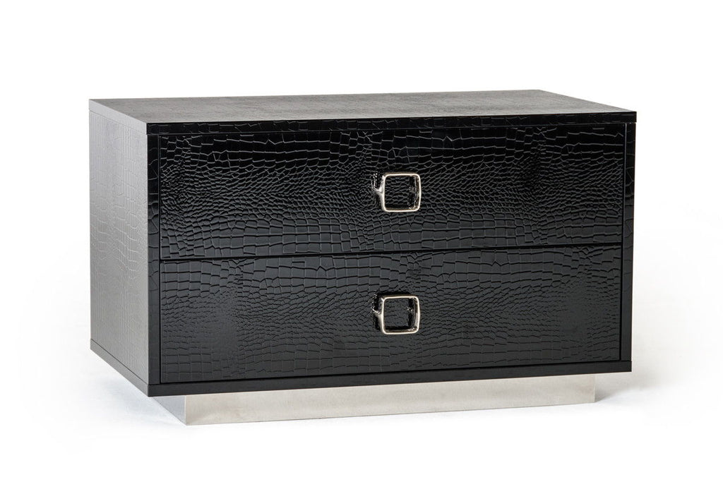 Croc Lacquer Faux Crocodile 2 Drawer Nightstand - Black