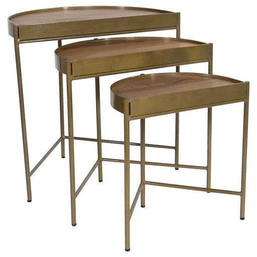 Tristen - 3 Piece Demilune Nesting Table With Recessed Top - Brown And Gold - Simple Home Plus