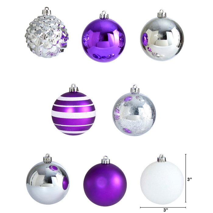 Holiday Shatterproof 64 Count Xmas Tree Ornament Set 80mm