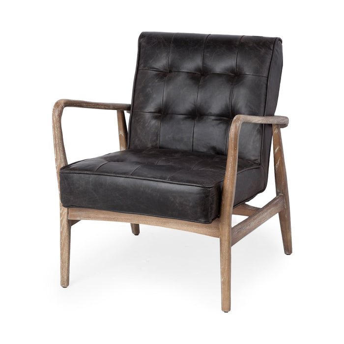 Leather Tufted Distressed Lounge Chair - Black / Brown