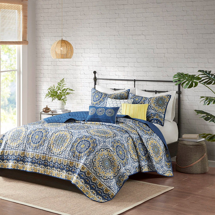 Tangiers - King 6 Piece Reversible Coverlet Set - Blue