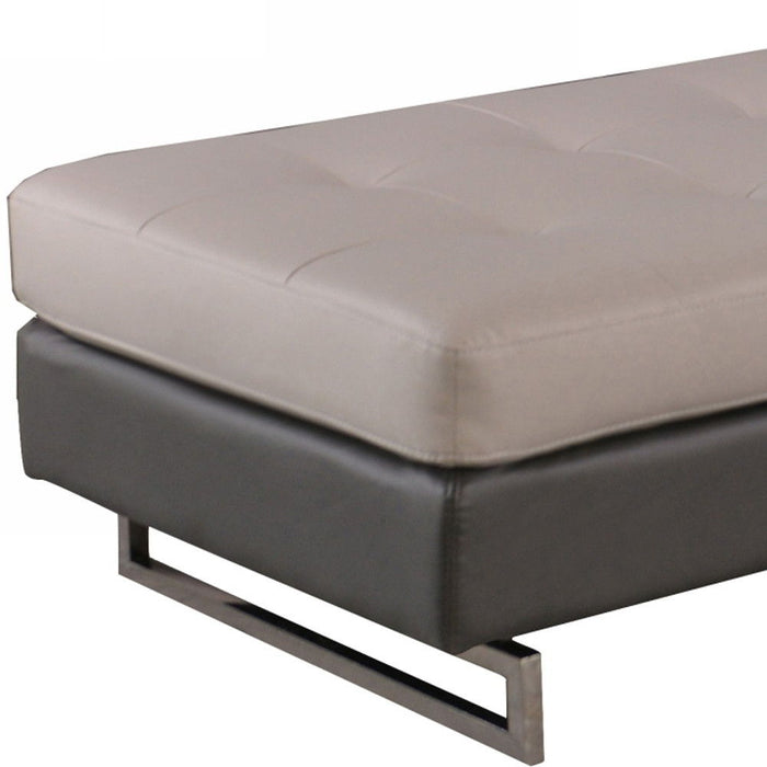 Faux Leather Ottoman - Taupe / Silver