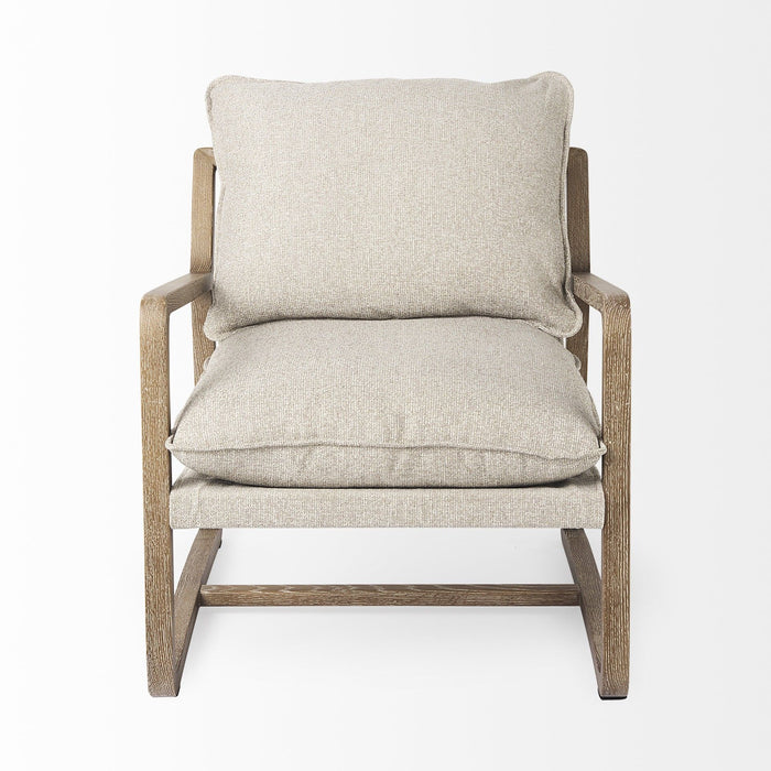 Wood Brown Fabric Lounge Chair - Beige