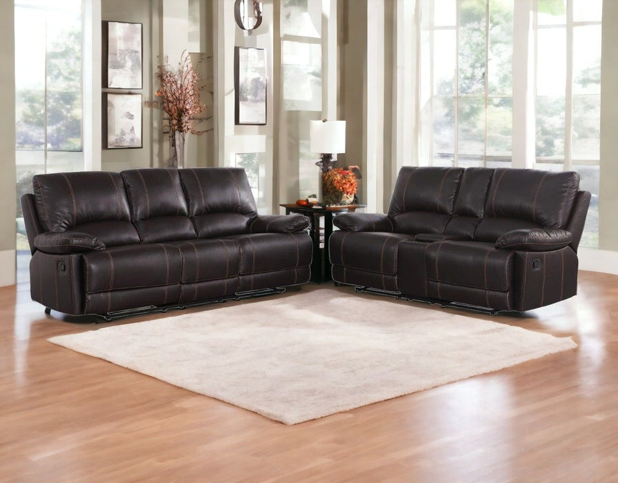 2 Piece Five Person Faux Leather Indoor Seating Set - Brown