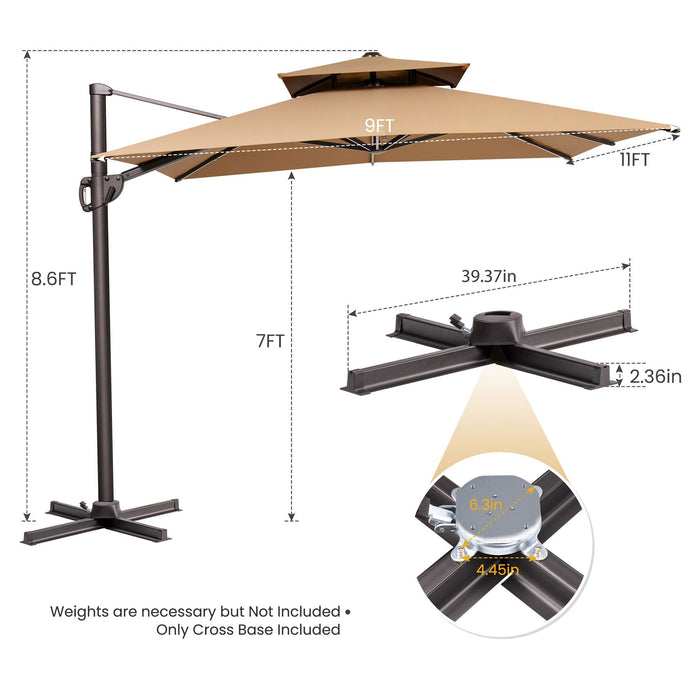 Round Tilt, Cantilever Patio Umbrella With Stand - Tan