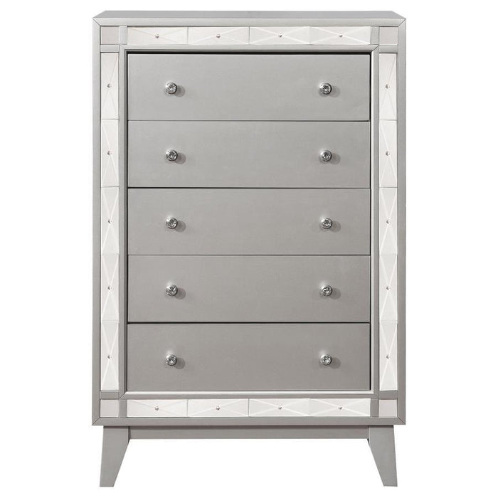 Leighton - 5-Drawer Chest - Metallic Mercury - Simple Home Plus