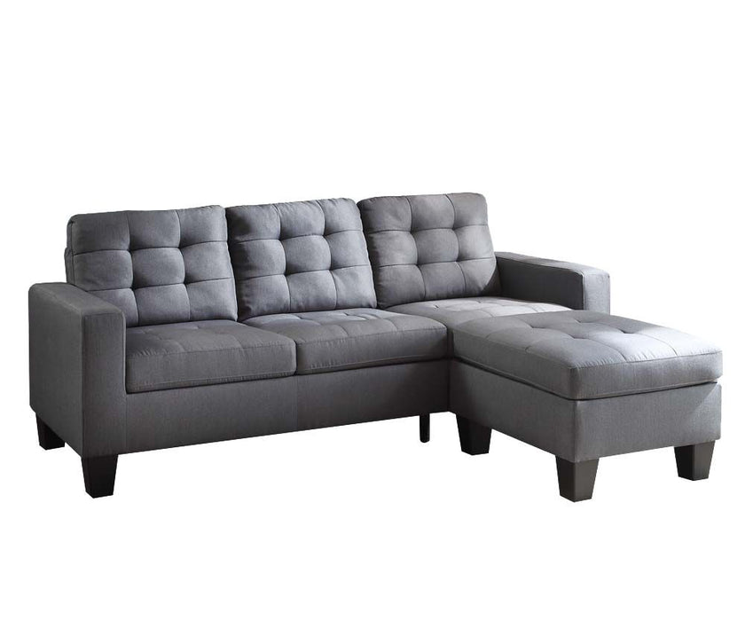 Linen Sofa With Ottoman With Black Legs - Gray