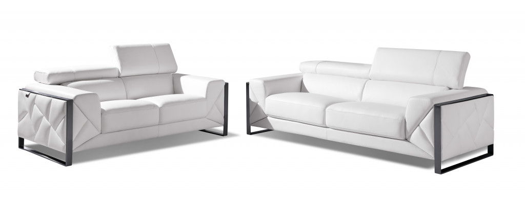 2 Piece Italian Leather Five Person Seating Set Indoor - White