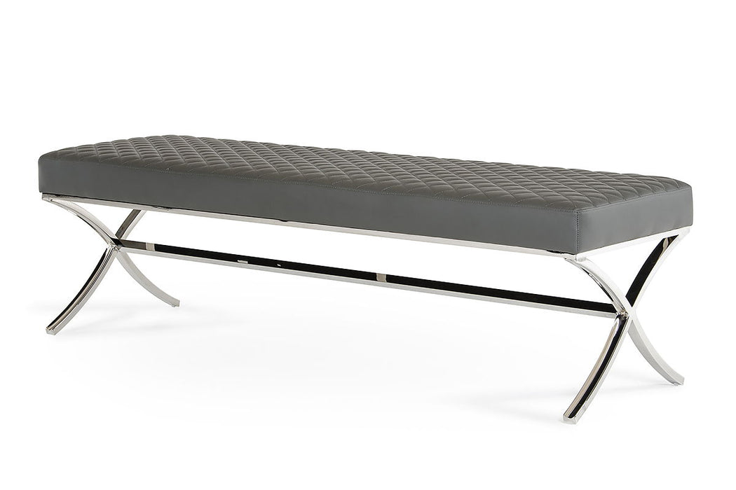 Upholstered Faux Leather Bench - Gray / Silver