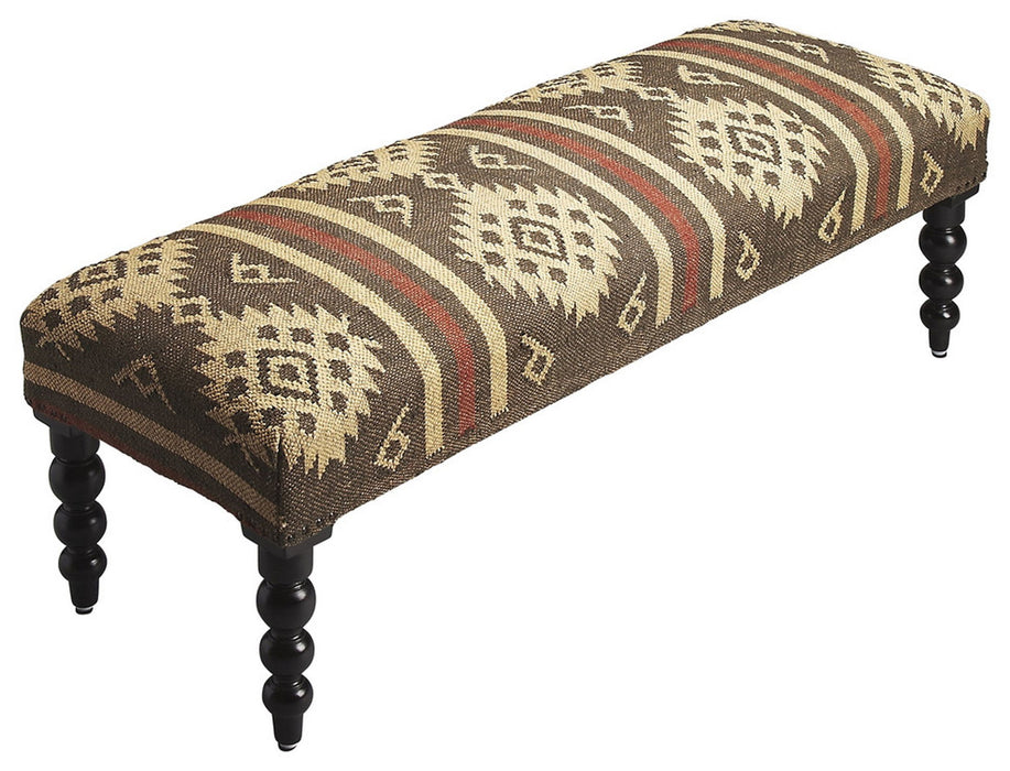 Upholstered Wool Southwest Distressed Bench - Brown