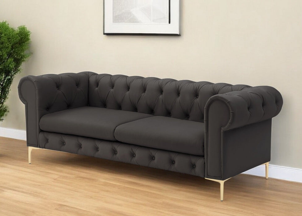 Faux Leather Chesterfield Sofa With Gold Legs - Brown